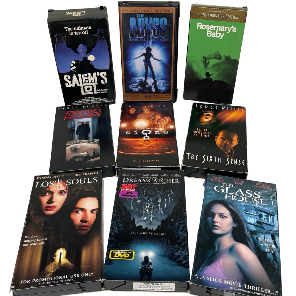 Vintage VHS Movie Lot 9 Horror Thriller The Abyss Salem's Lot Signs Sixth Sense